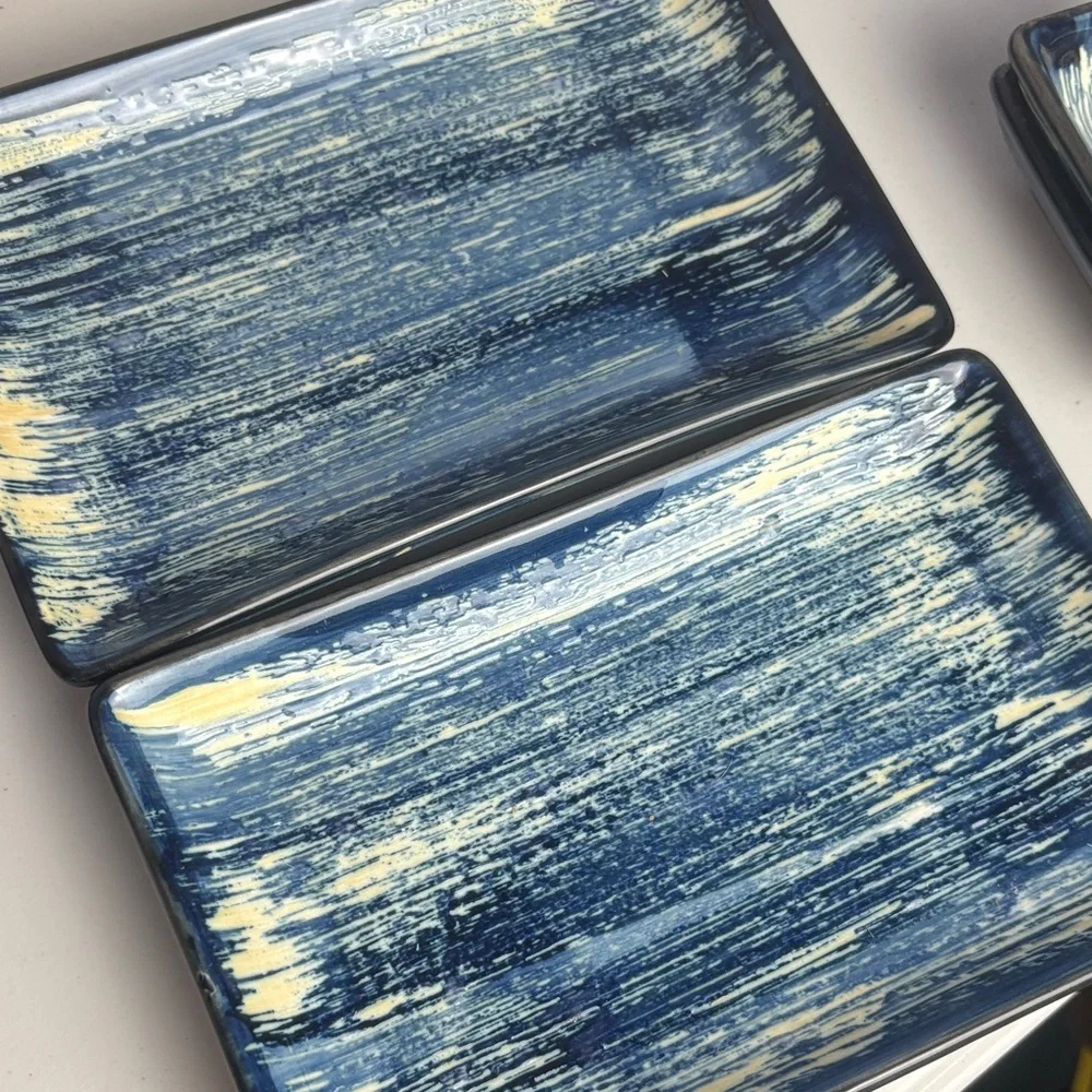 Elegant Royal Blue and Cream Ceramic Sushi Plate Serving Set